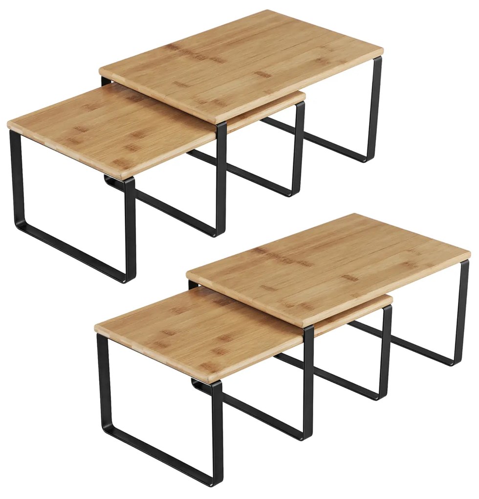 Organizadores de armários de cozinha SONGMICS, conjunto de 4 prateleiras de armazenamento de balcão, empilháveis ​​e expansíveis, porta-tempero, metal e bambu, preto e natural KCS10NB