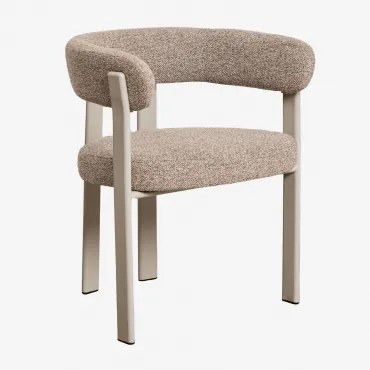 Cadeira De Jantar Com Braços Estofada E Em Ferro Jolie Castanho Moka & Bouclé Castanho Trigo - Sklum