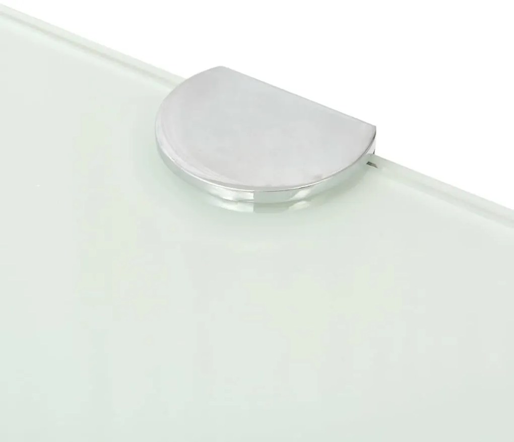 Prateleira canto, suportes cromados, vidro branco 35x35cm