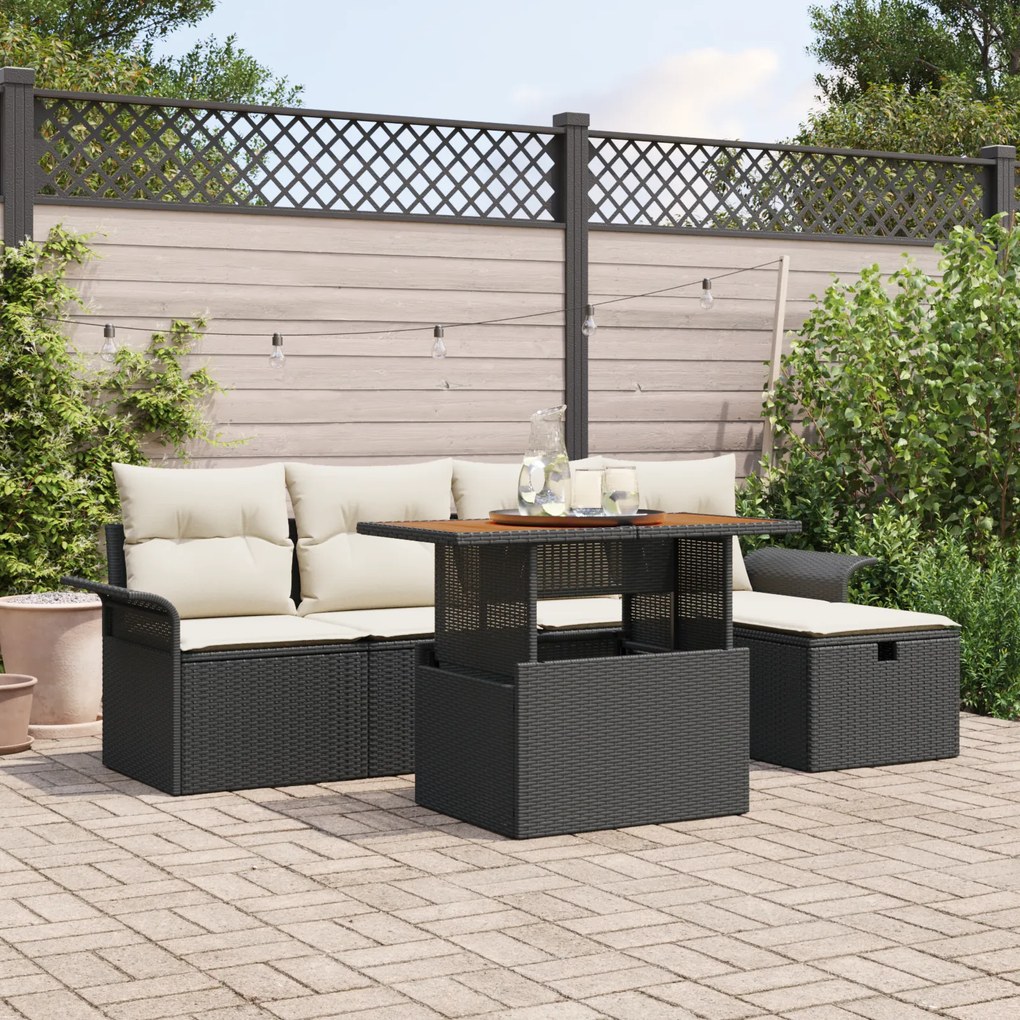 Conjunto de Sofás para Jardim vidaXL de 6 Peças com Almofadas em Ratta