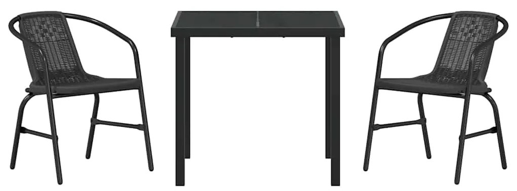 Conjunto de Jantar de Jardim 3 Peças em Rattan Polipropileno Preto