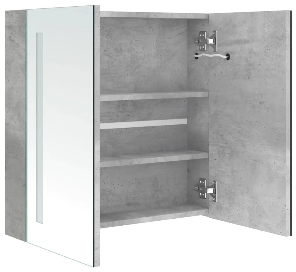 Armário espelhado casa de banho LED 62x14x60cm cinzento cimento