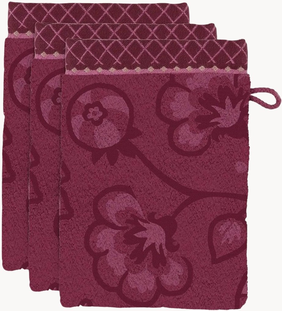 Luvas de banho em algodão felpudo Jasmin Jacquard, conjunto de 3