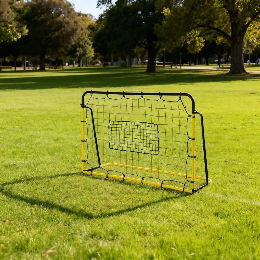 Baliza de Futebol com Rede de Ressalto, 184 x 63 x 123 cm, 5 Ângulos Reguláveis, Amarelo