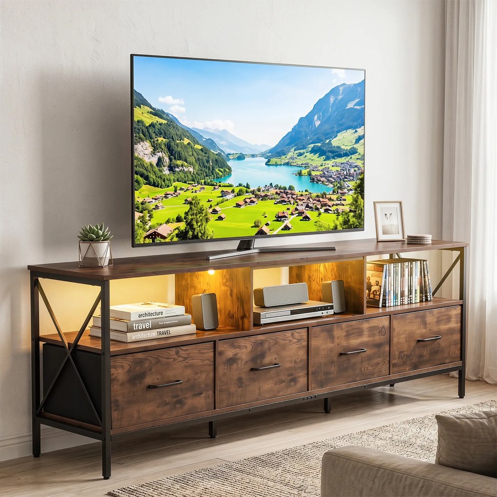 Móvel de TV, 180 x 40 x 63 cm, Iluminação LED com Comando, Castanho