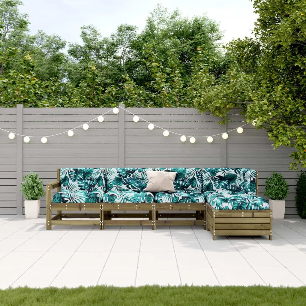 5 pcs conjunto lounge de jardim c/ almofadões pinho impregnado