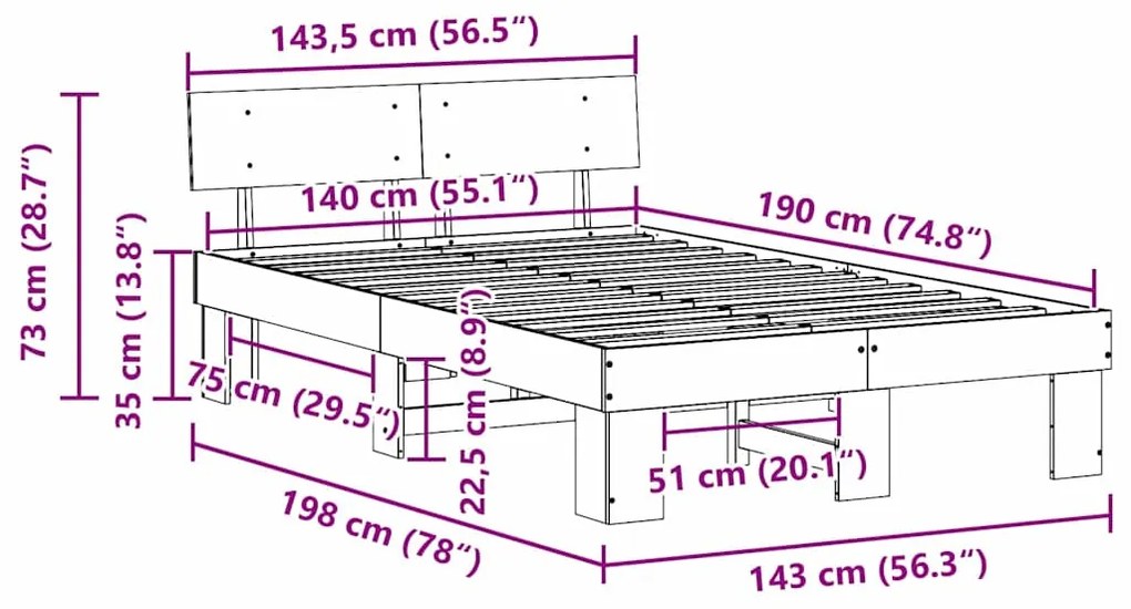 Estrutura da Cama com cabeceira Branco 140 x 190 cm