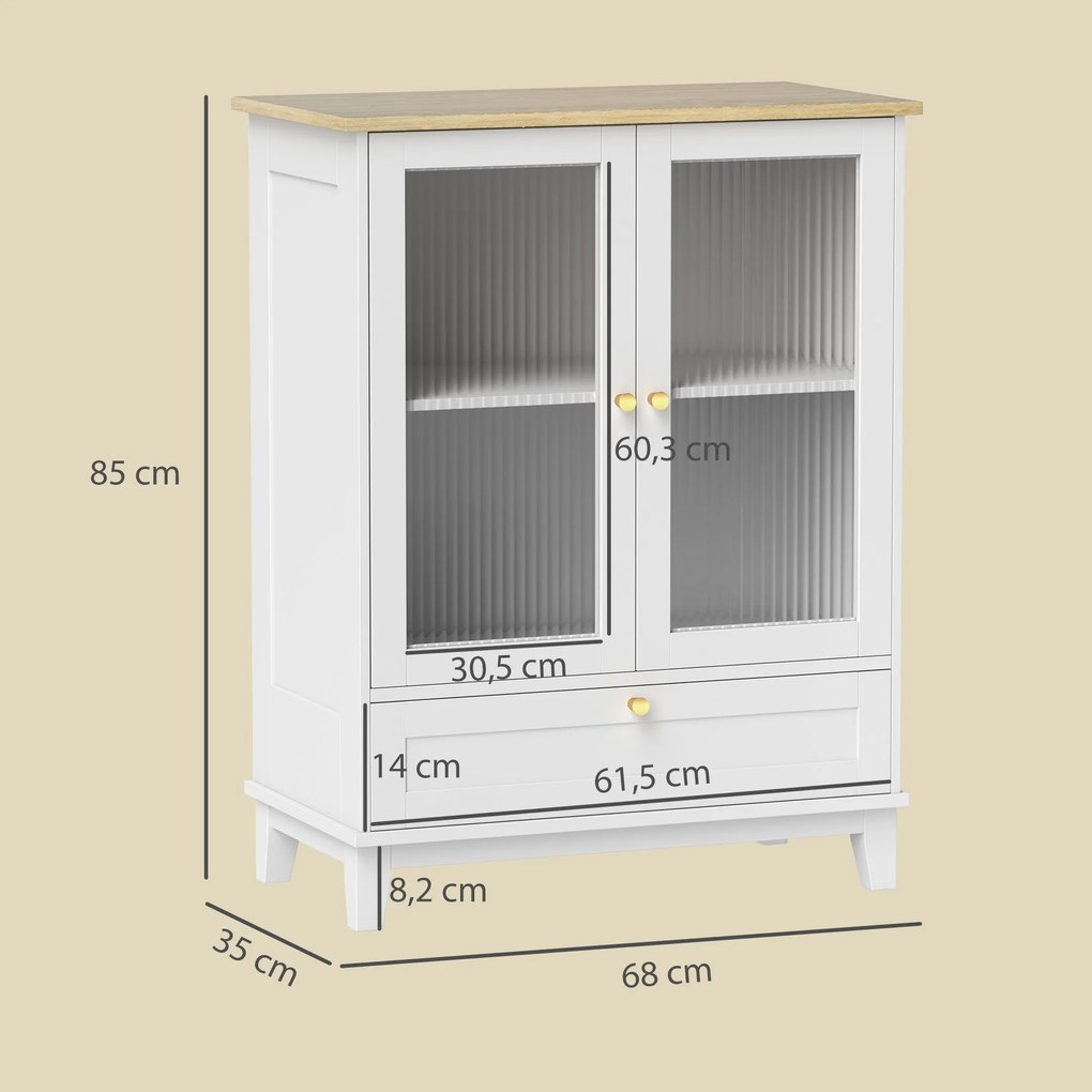 Aparador com 2 Portas de Vidro Temperado Aparador Sala de Estar com Ga