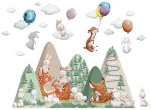 Adesivo de parede infantil - Animais da floresta e colinas