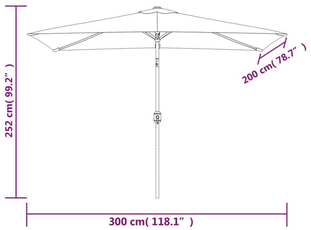 Guarda-sol exterior c/ poste metal 300x200cm preto