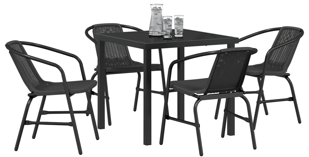 Conjunto de Jantar de Jardim 5 Peças Preto Poli Rattan