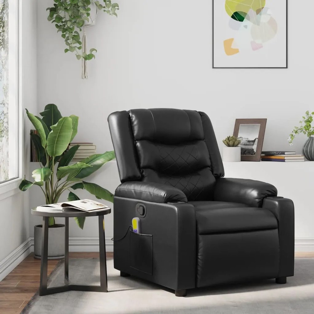 Poltrona de massagens reclinável couro artificial preto