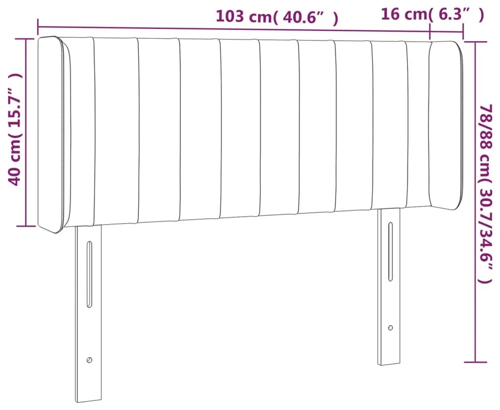 Cabeceira de cama c/ abas veludo 93x16x78/88 cm cinzento-claro