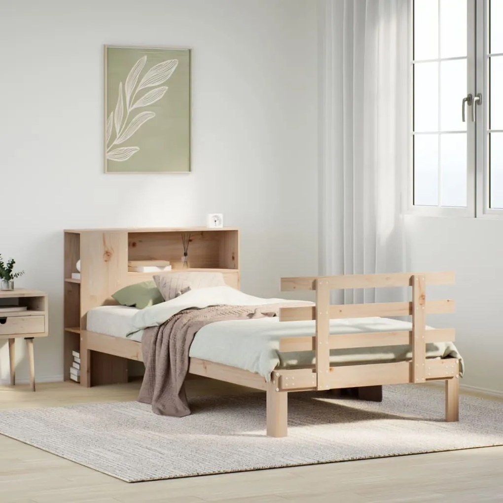vidaXL Cama com estante sem colchão 100x200 cm pinho maciço