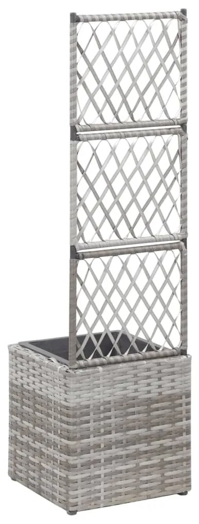 Floreira com treliça e 1 vaso 30x30x107 cm vime PE cinzento
