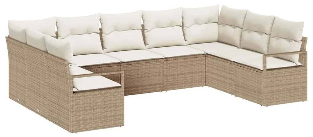 Conjunto de Sofá de Jardim 9 Peças com Almofadas Beiges em Rattan
