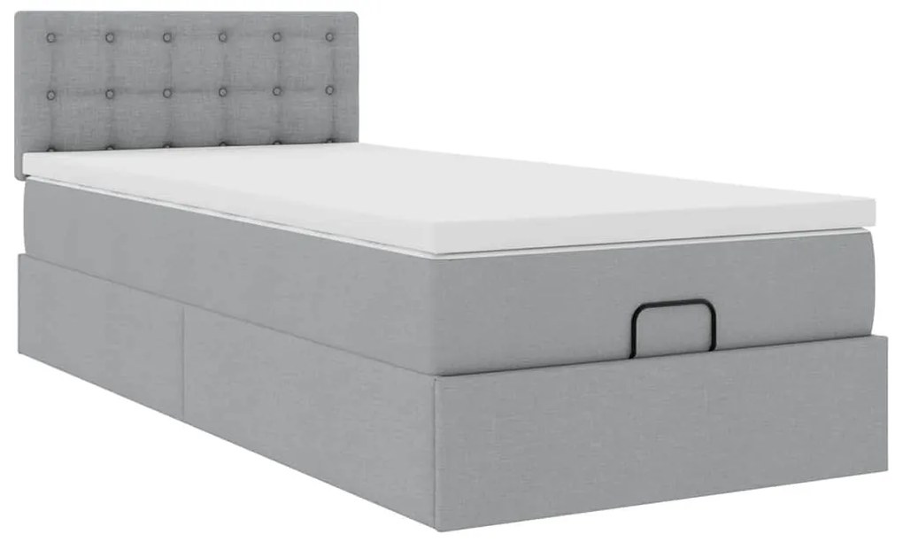Cama otomana com colchão 100x200 cm tecido cinzento claro