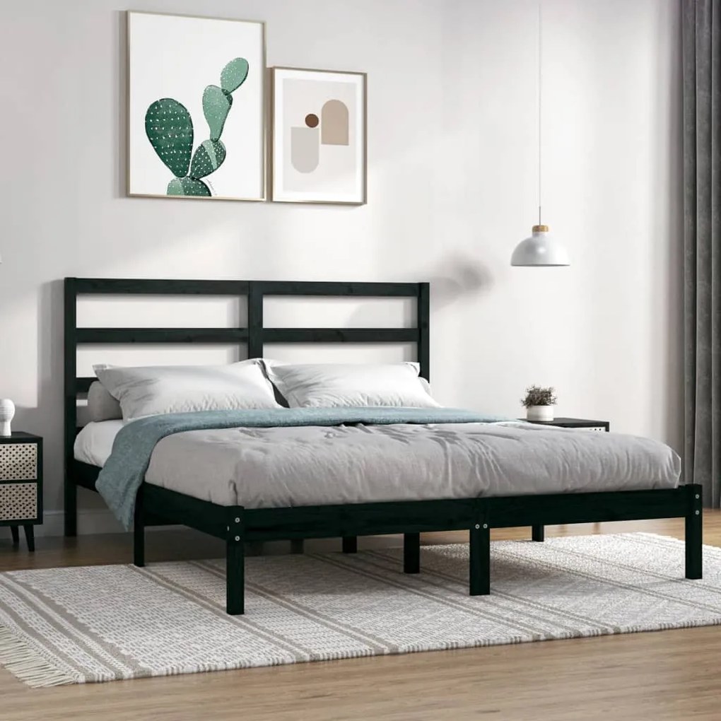 3104917 vidaXL Estrutura de cama 140x190 cm madeira de pinho maciça preto
