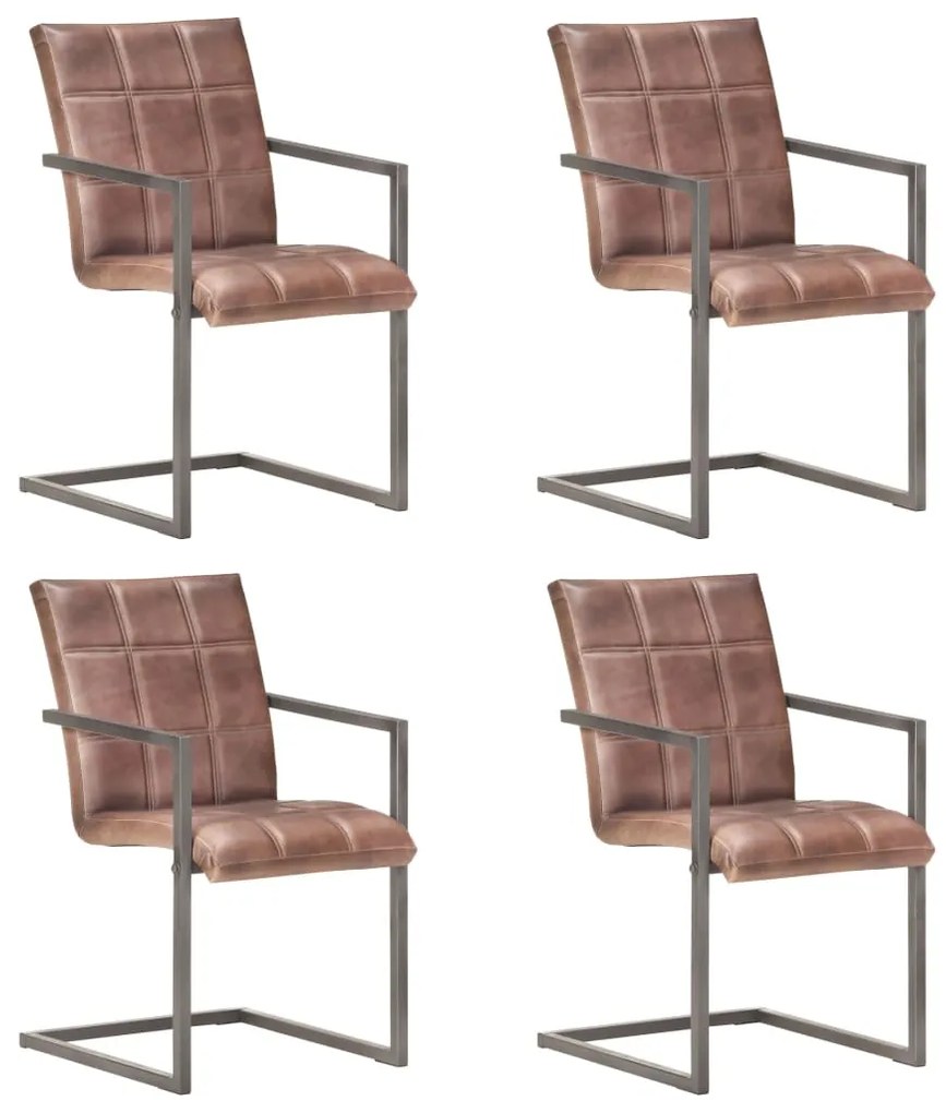 Cadeiras jantar cantilever 4 pcs couro genuíno castanho velho