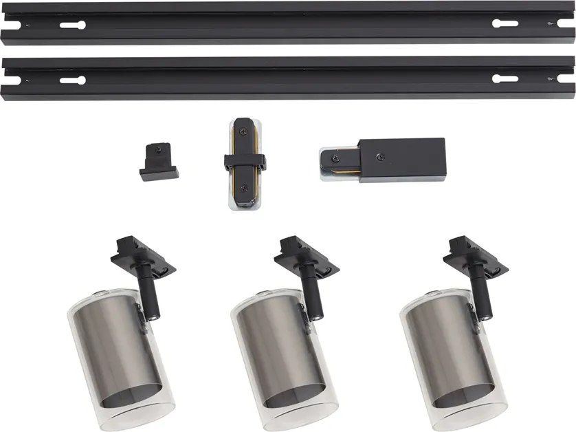 Sistema de iluminação de trilho moderno preto com 3 focos gunmetal 1-fase - Iconic Lloyd