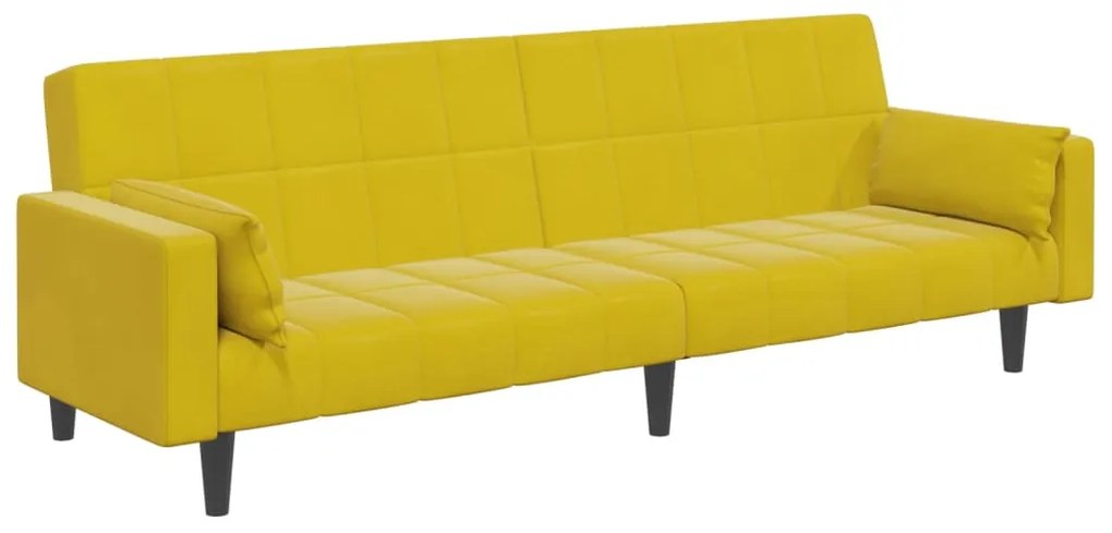 Sofá-cama 2 lugares c/ apoio de pés veludo amarelo