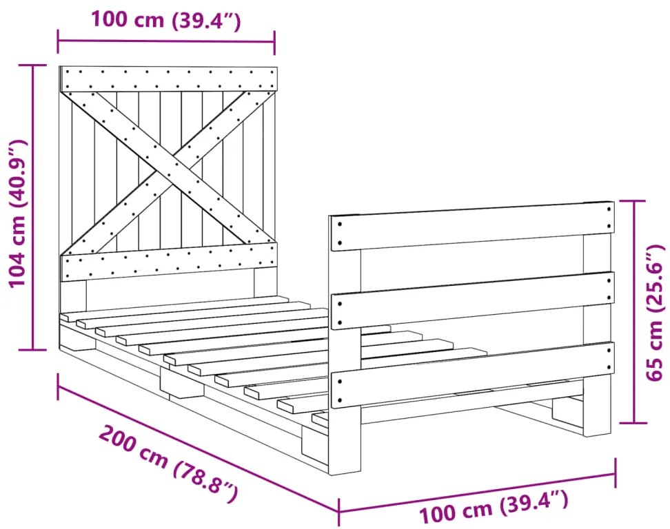 Estrutura de cama com cabeceira 100x200cm pinho maciço