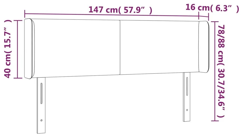 Cabeceira de cama c/ abas tecido 147x16x78/88cm cinzento-escuro