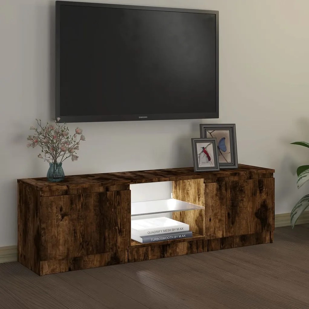 Móvel de TV com luzes LED 120x30x35,5 cm carvalho fumado