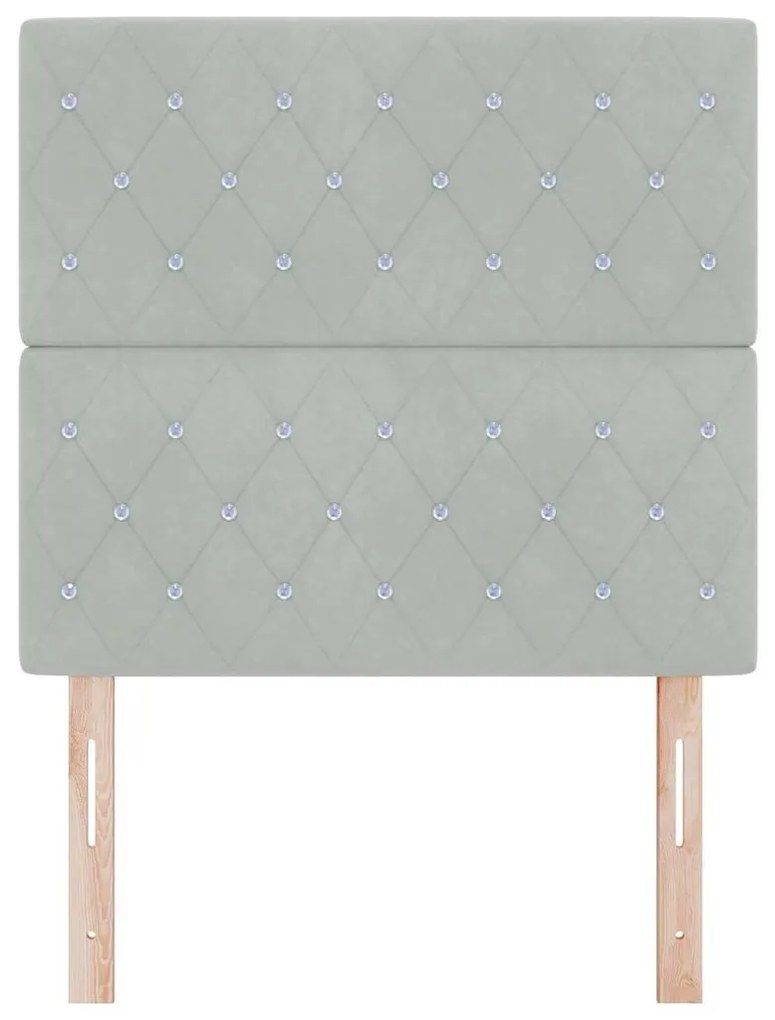 Cabeceira com Botões de Cristal, Cinza Claro, 100 cm de Veludo