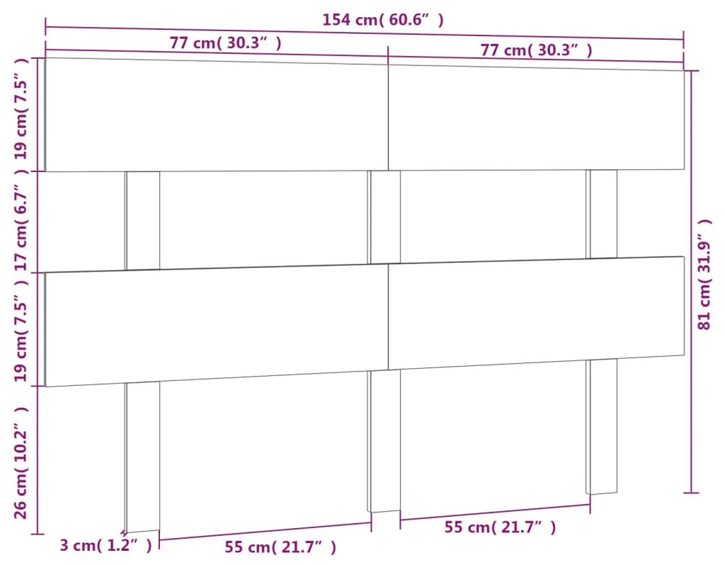 Cabeceira de cama 154 x 3 x 81 cm pinho maciço cinzento