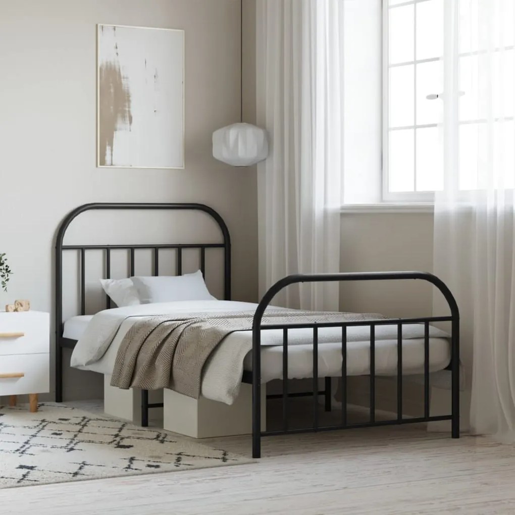 Estrutura de cama com cabeceira e pés 107x203 cm metal preto