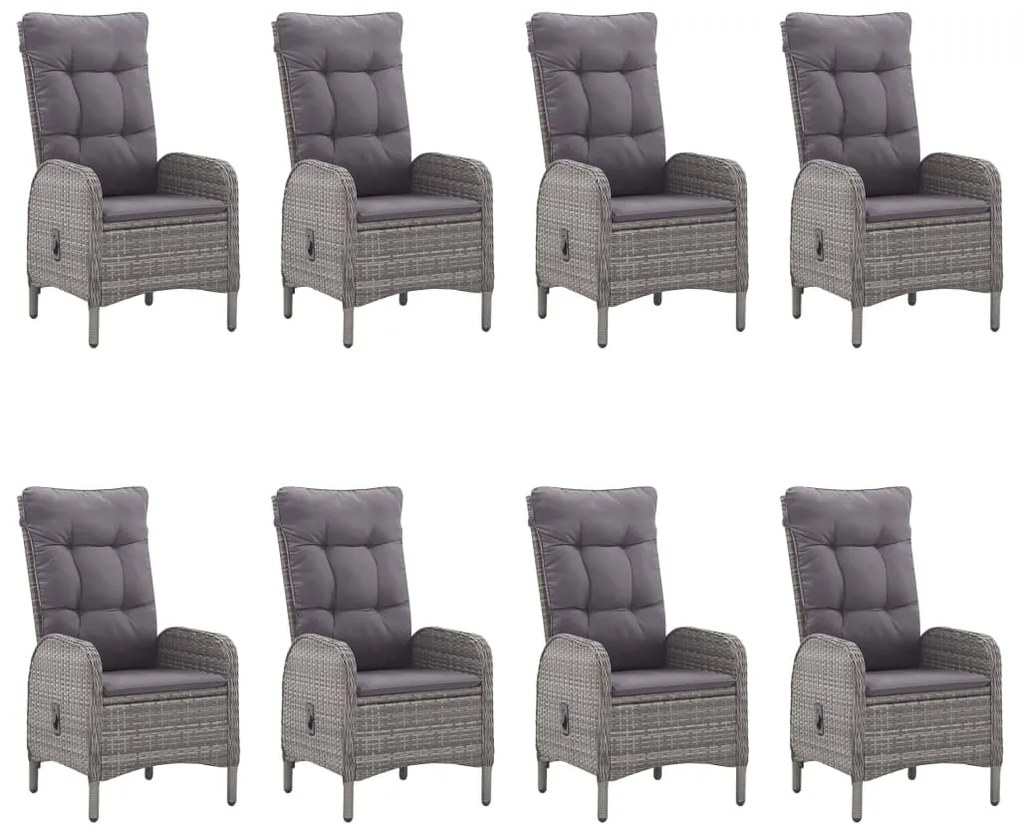 9 pcs conjunto de jantar para jardim vime PE e vidro cinzento