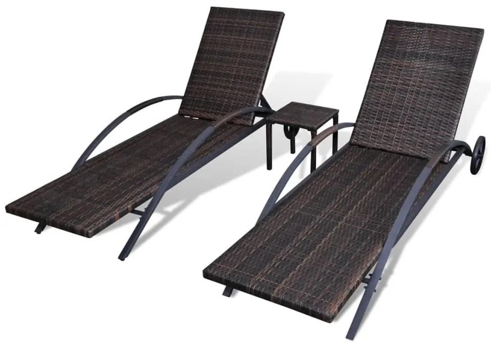 Espreguiçadeiras com mesa vime PE castanho