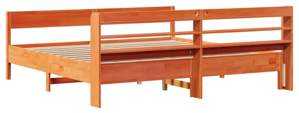 Cama sem colchão 200x200 cm pinho maciço castanho-mel
