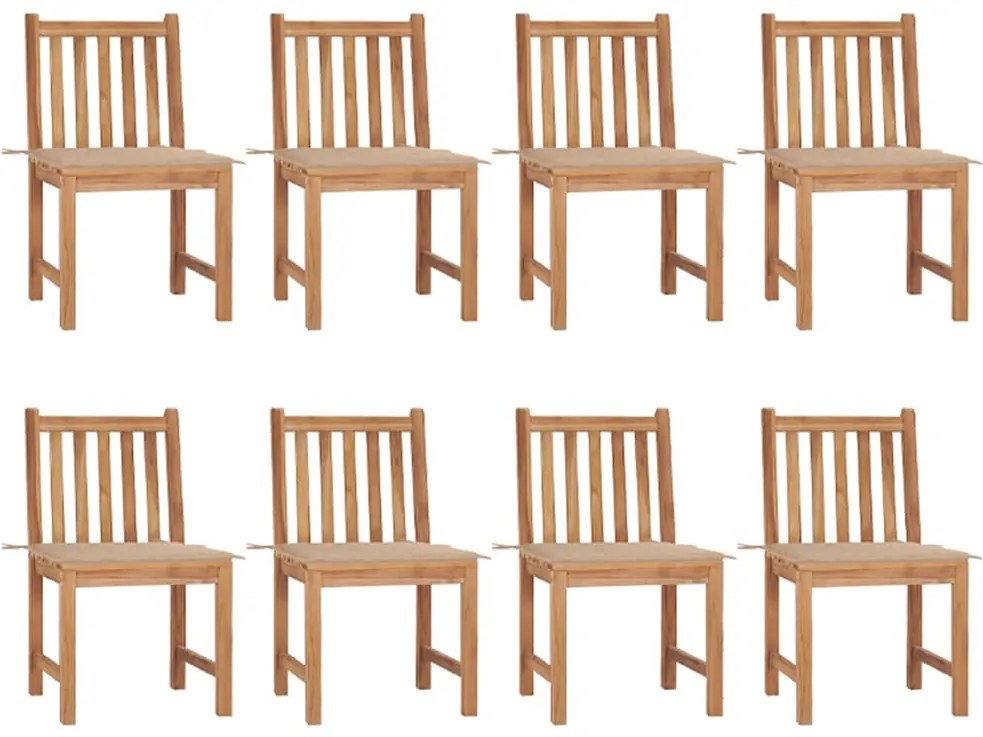 vidaXL Cadeiras de jardim 8 pcs c/ almofadões madeira de teca maciça