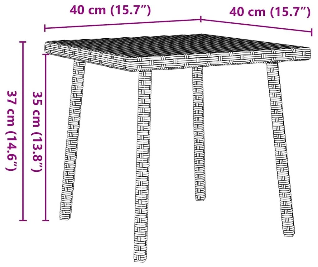 Mesa de centro de jardim retangular 40x40x37cm vime PE