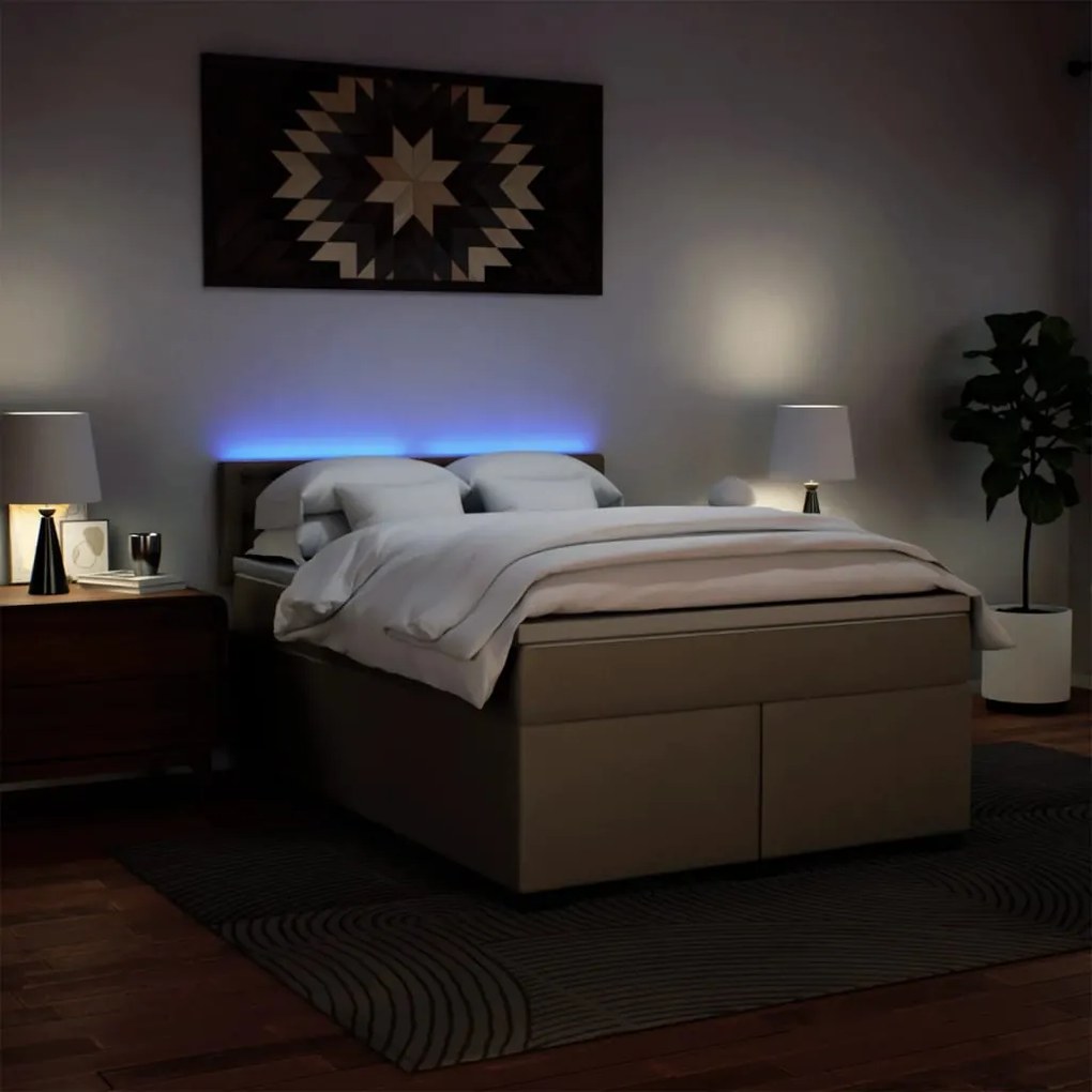 Cama com Molas/Colchão e Luzes Led - 140x200 cm - Couro Artificial Cap