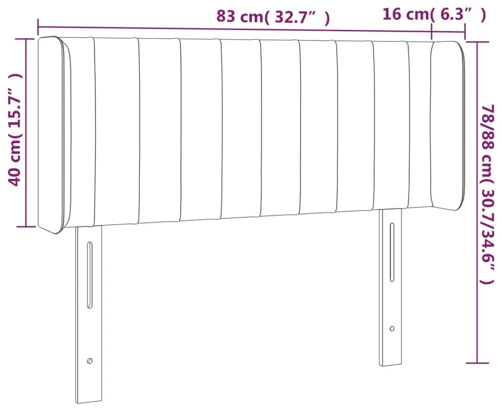 Cabeceira cama c/ luzes LED veludo 83x16x78/88cm cinza-escuro