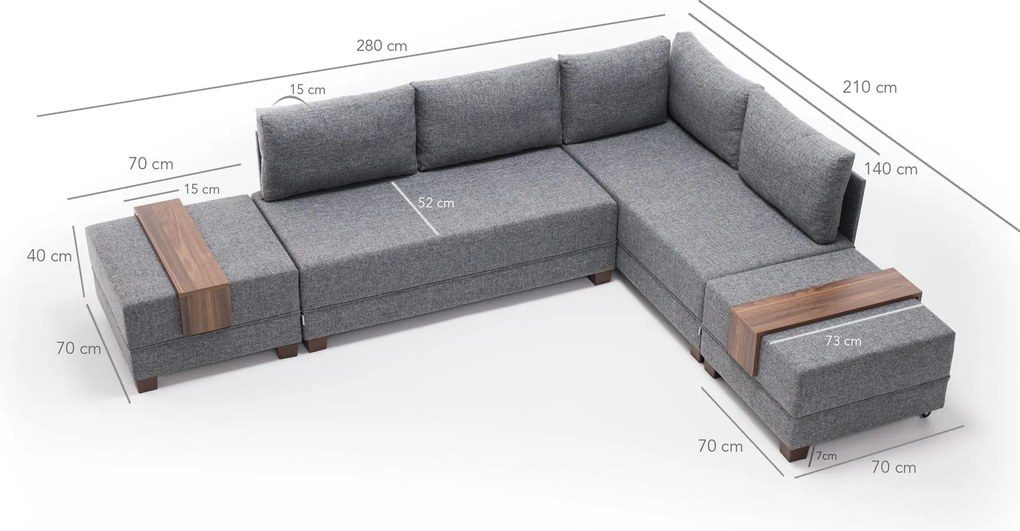 Sofá-Cama de Canto Fly – Cinza – 210x70x280 cm