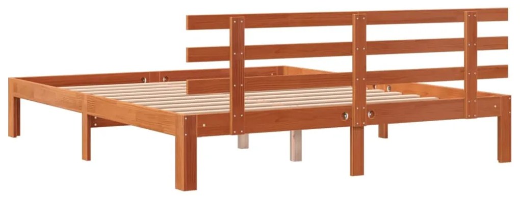 Cama sem colchão 160x200 cm madeira pinho maciço castanho-mel