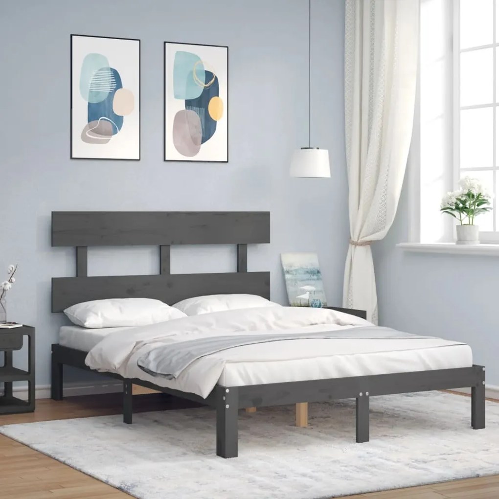 vidaXL Estrutura de cama com cabeceira 120x200 cm madeira maciça cinza