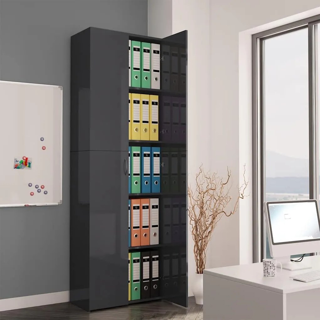 vidaXL Armário escritório 60x32x190cm contraplacado cinzento brilhante