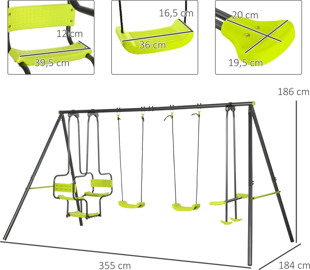 Conjunto de Baloiços Infantil com 2 Baloiços Baloiço Duplo e Estrutura