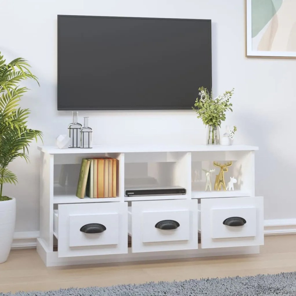 Móvel p/ TV 100x35x50 cm derivados de madeira branco brilhante