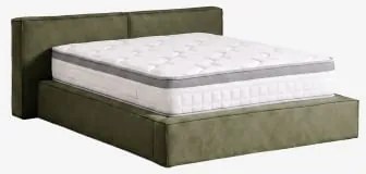Cama Com Baú Articulado Estofada Lunari Tecido Verde Exército & 160 X 200 Cm & 160 X 200 Cm - Janice - Sklum