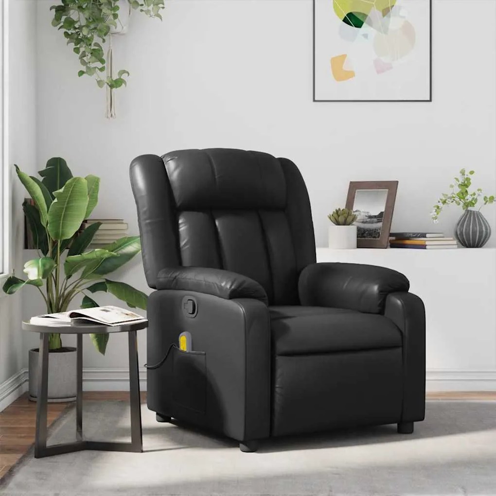 Poltrona de massagens reclinável couro artificial preto