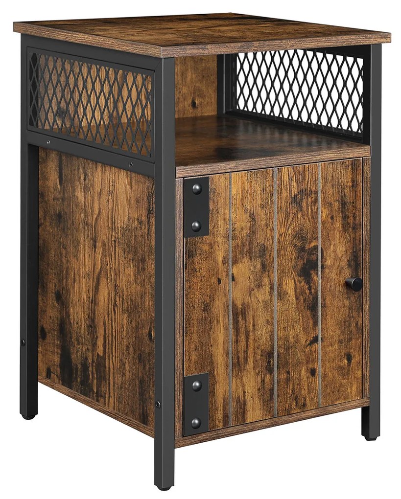 Mesa de cabeceira VASAGLE, mesa lateral, mesa lateral, 40 x 40 x 60 cm, com prateleira aberta e armário de armazenamento, para sala de estar, quarto, industrial, marrom rústico e preto LET068B01