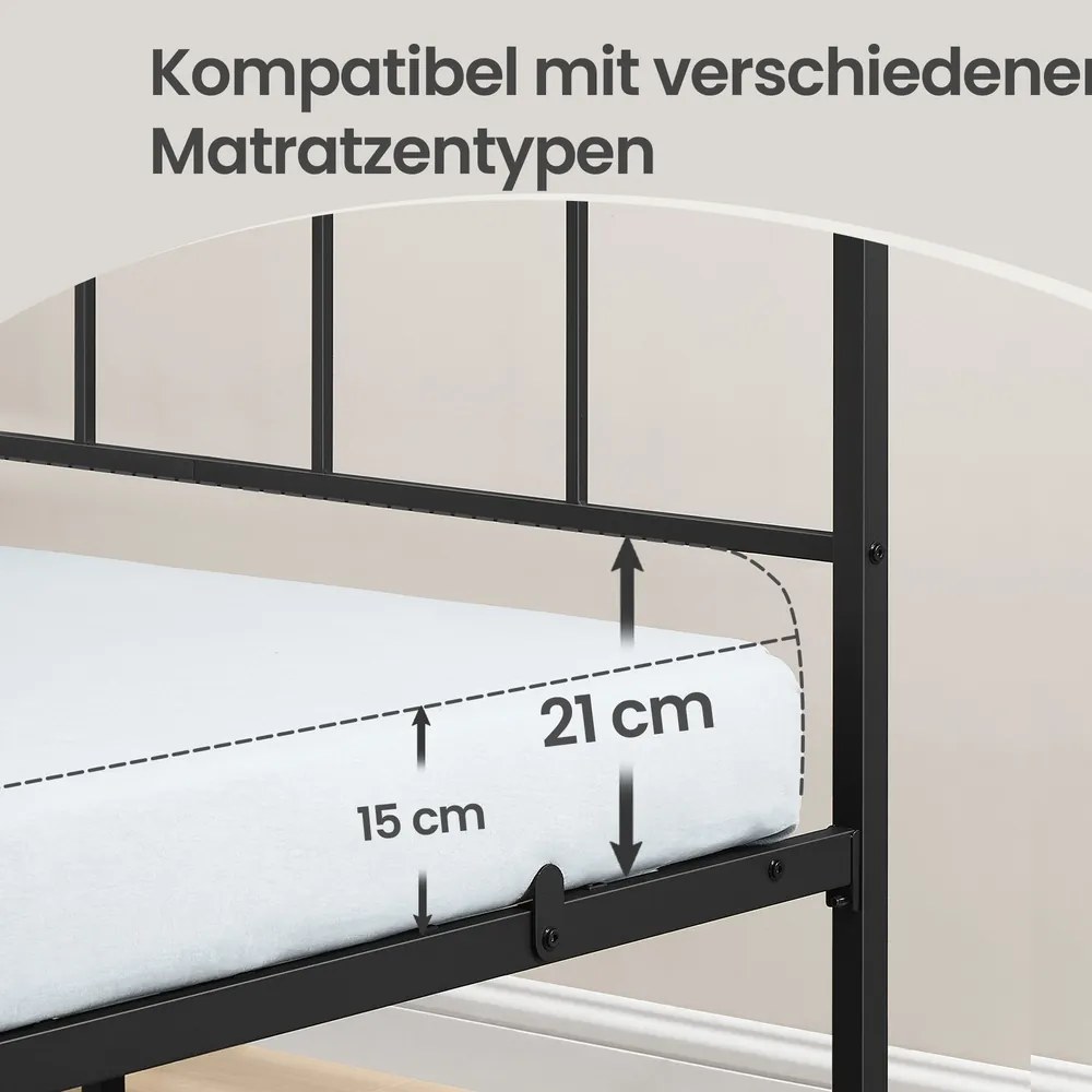 Cama de metal 160 x 200 cm, estrutura de cama robusta com cabeceira e base de ripas, (COLCHÃO NÃO INCLUIDO) Preta