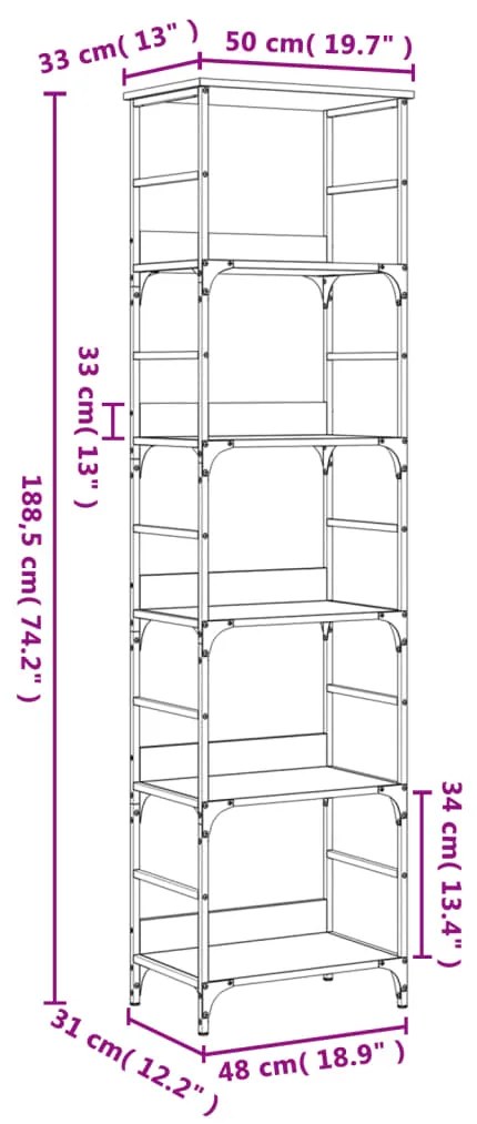 Estante 50x33x188,5 cm derivados de madeira cinzento sonoma