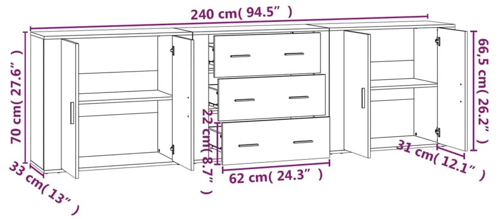 Aparadores 3 pcs derivados de madeira cinzento cimento